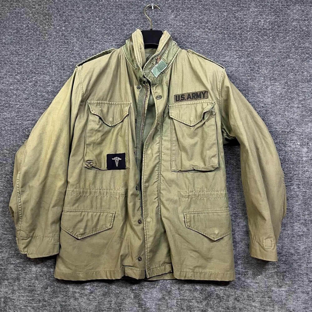 VTG US Army M-65 Field Jacket Mens Small Olive Green Good Military Patch